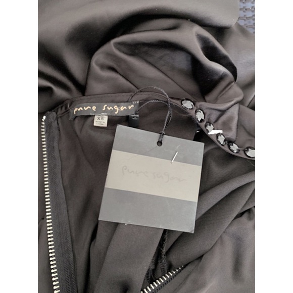 PURE SUGAR Sz Xs Black Satin Jeweled Slip Dress - Picture 5 of 7